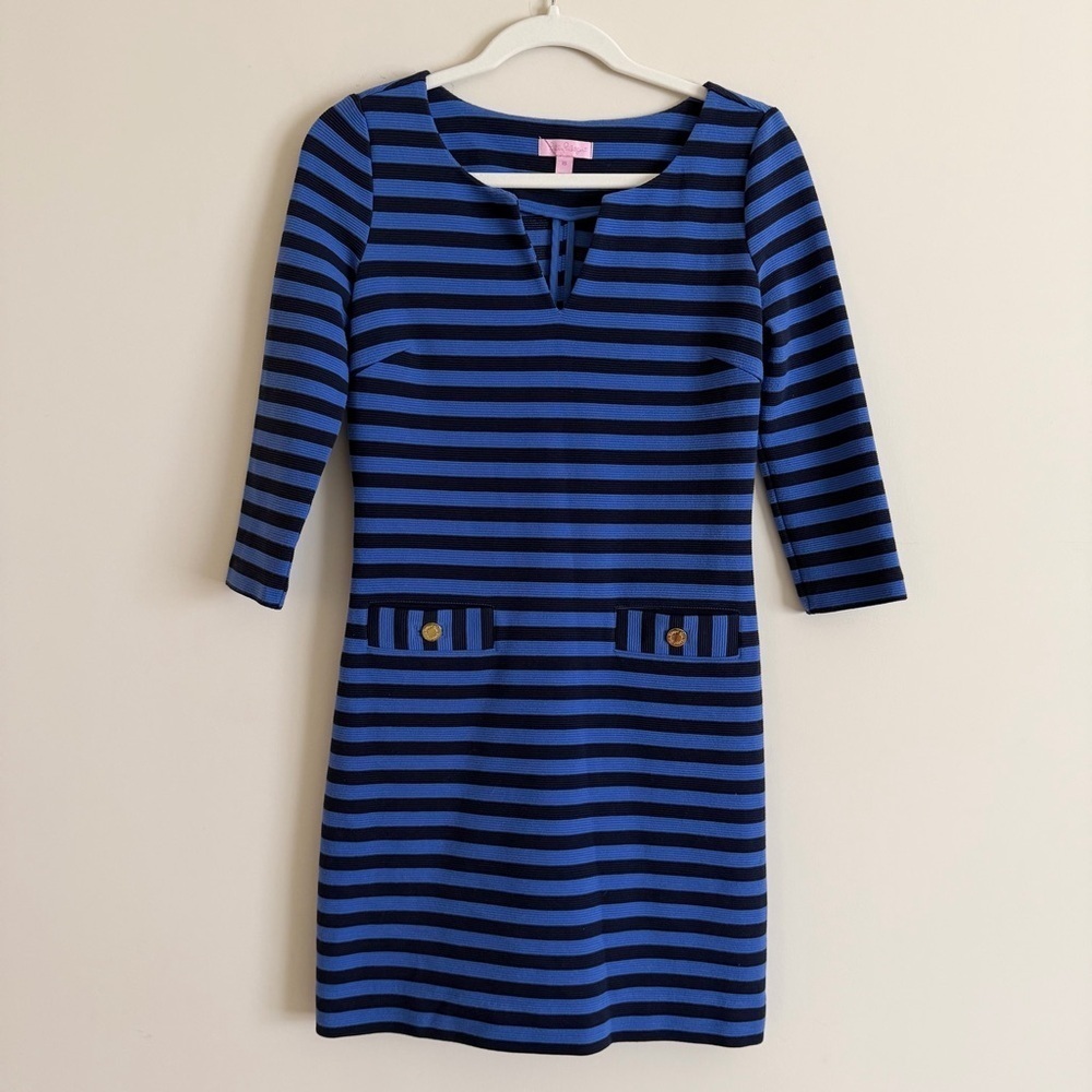Lilly Pulitzer Charlene Shift Dress XS Navy Blue Stripes Size XS